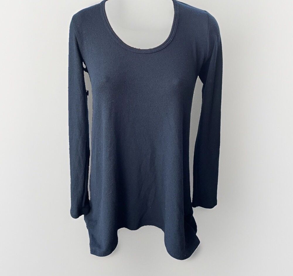 Go Couture Black Basic Tunic Top Size S Scoop Neck Stretch Long Sleeve